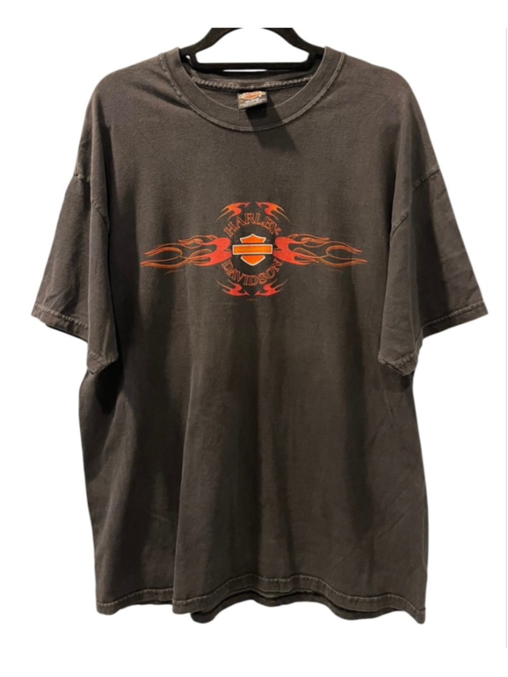 VTG 2002 Harley Davidson Feel The Heat T Shirt XL Green River Wyoming Flames Y2K